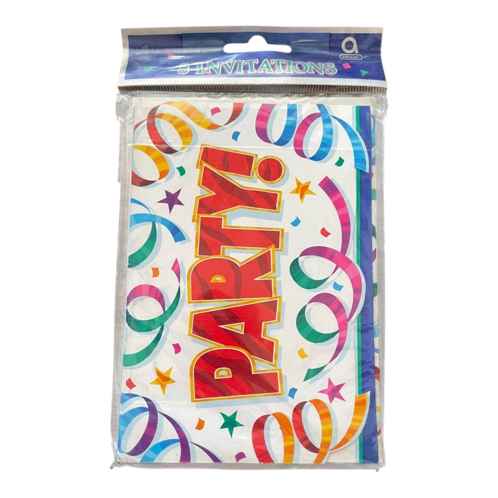Amscan Party Streamers Invitations 8 Cards & Envelopes Birthday Celebration